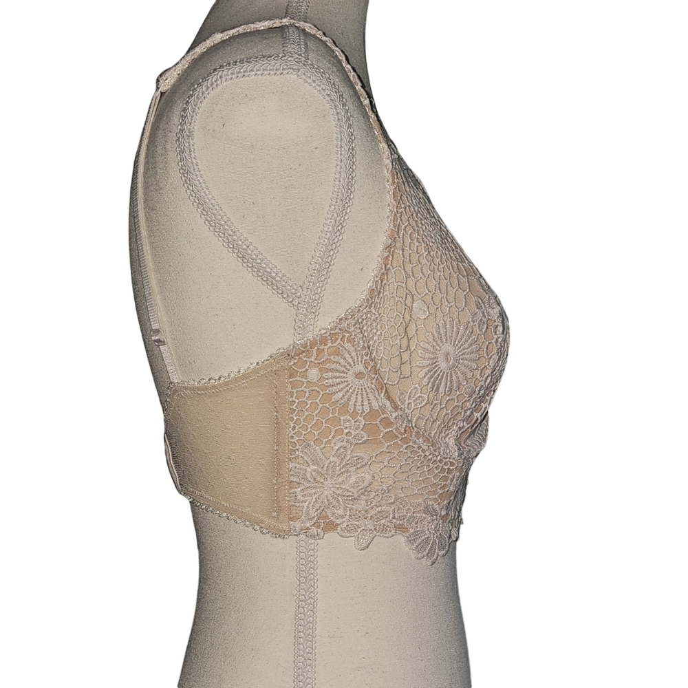 Victorias Secret Dream Angels Lace Mesh Long Line Bra Neutral Floral Boho Sz 32D - Picture 4 of 16